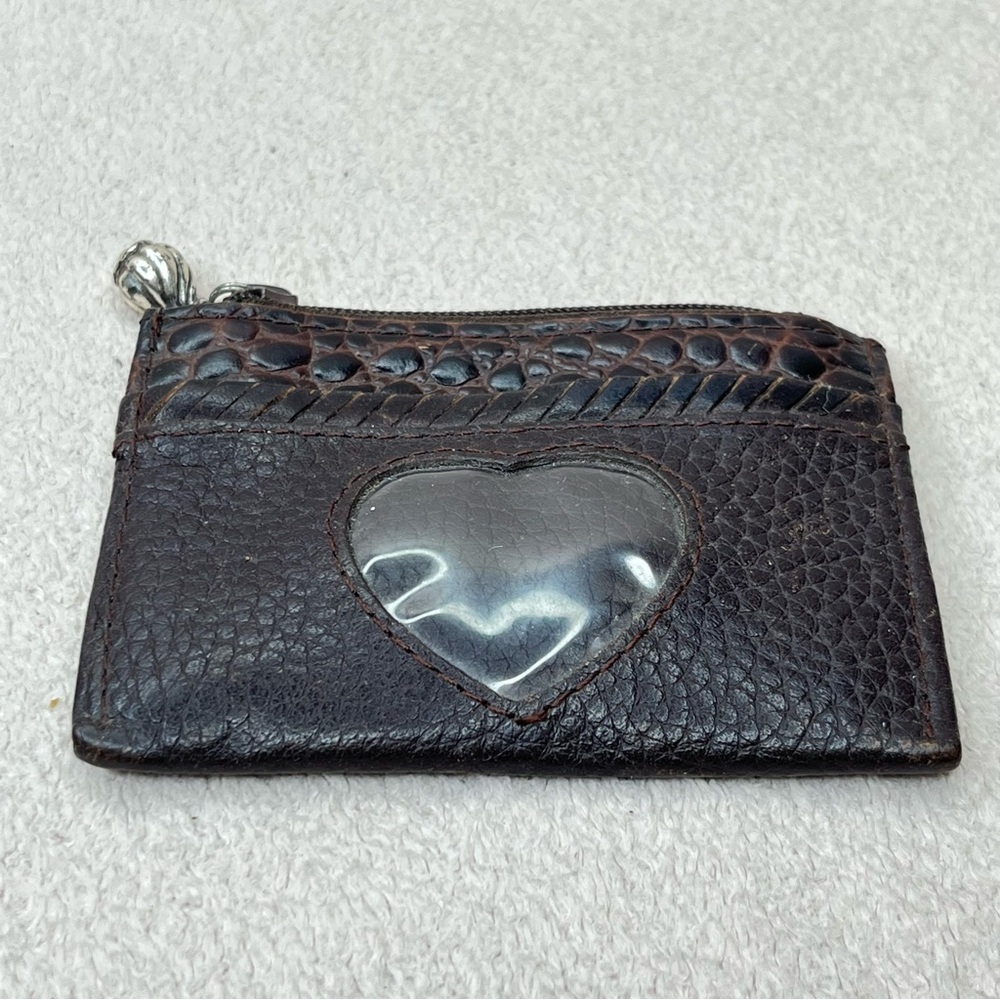 Vintage Brighton Card Case/Coin Purse Brown Leather Heart Window VTG 90s 00s Y2K
